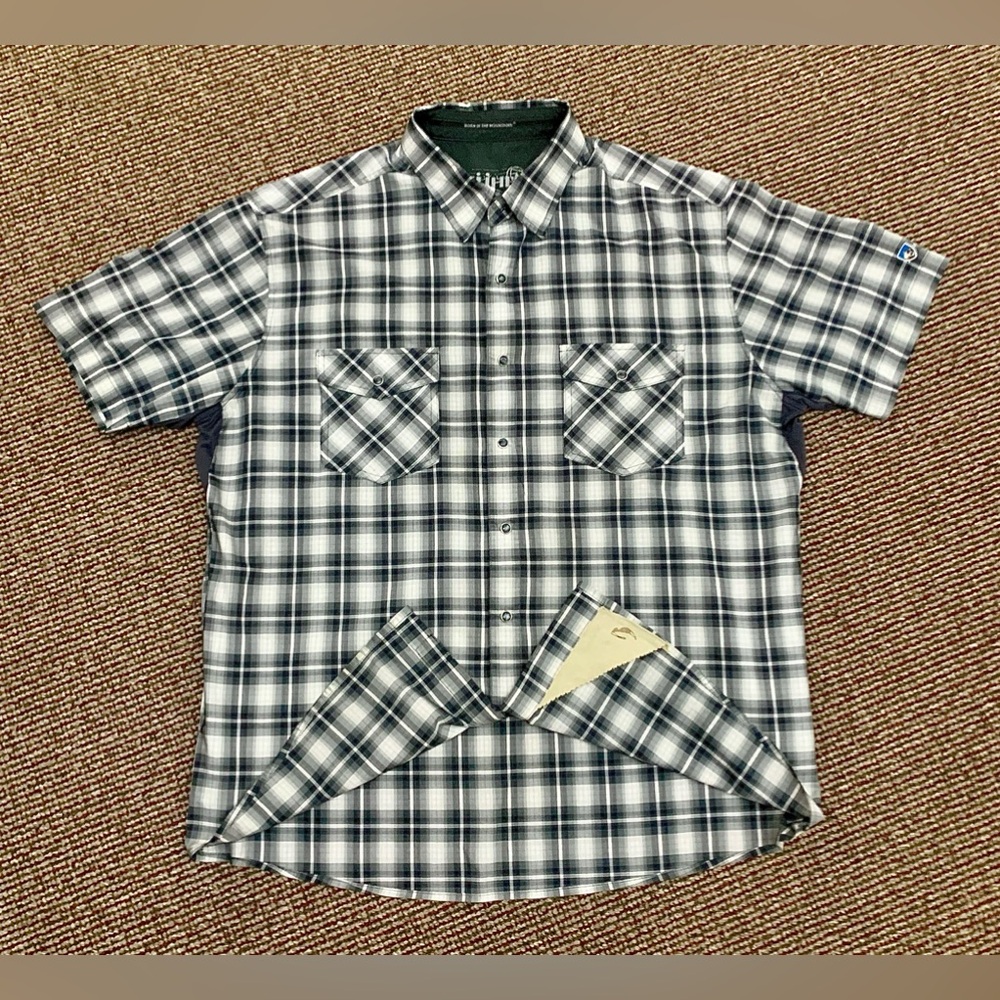 Men’s XL Kuhl Lightweight Double Pocket Plaid Pearl Snap Technical Hiking Shirt